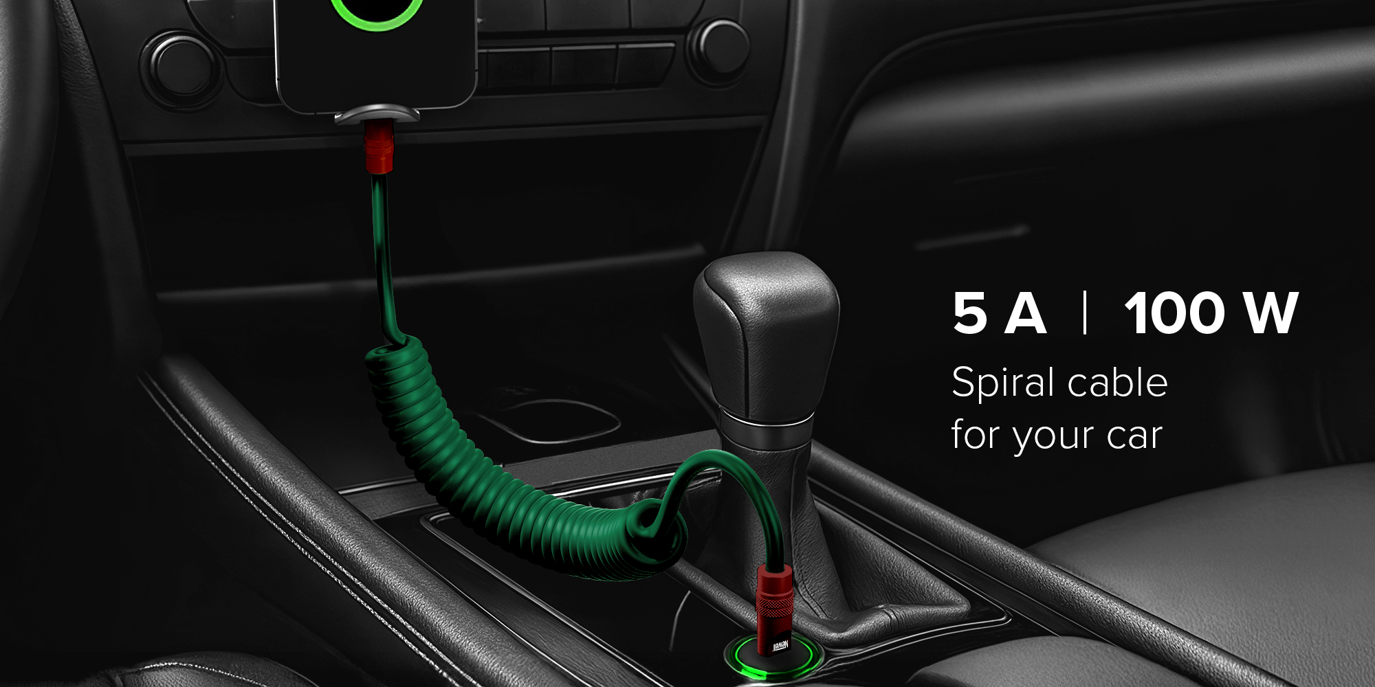 Kabel Newell USB-C - USB-C 100 W, 1,5 m, silikonowy, spiralny, zielono-bordowy